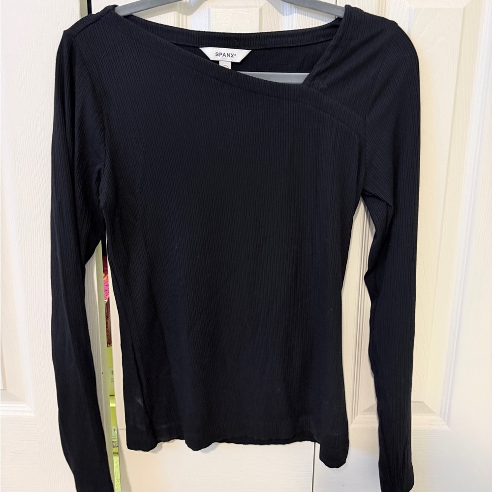 SPANX Black Asymmetrical Long Sleeve Top